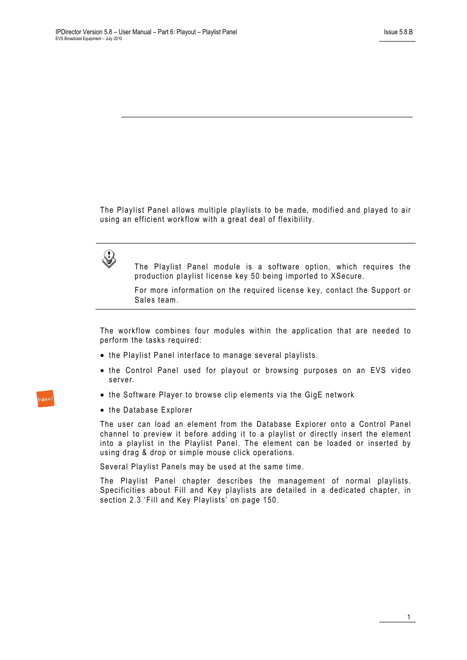 Playlist panel, 1 introduction, 1 purpose and workflow | Introduction, Purpose and workflow, Urpose and, Orkflow | EVS IPDirector Version 5.8 - July 2010 Part 6 User's Manual User Manual | Page 12 / 178