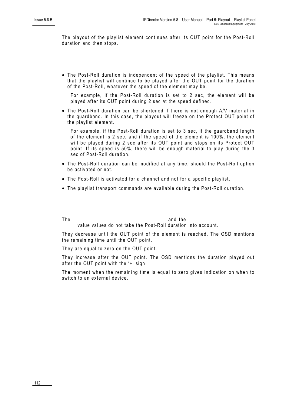 Post-roll characteristics, Remaining time information | EVS IPDirector Version 5.8 - July 2010 Part 6 User's Manual User Manual | Page 123 / 178