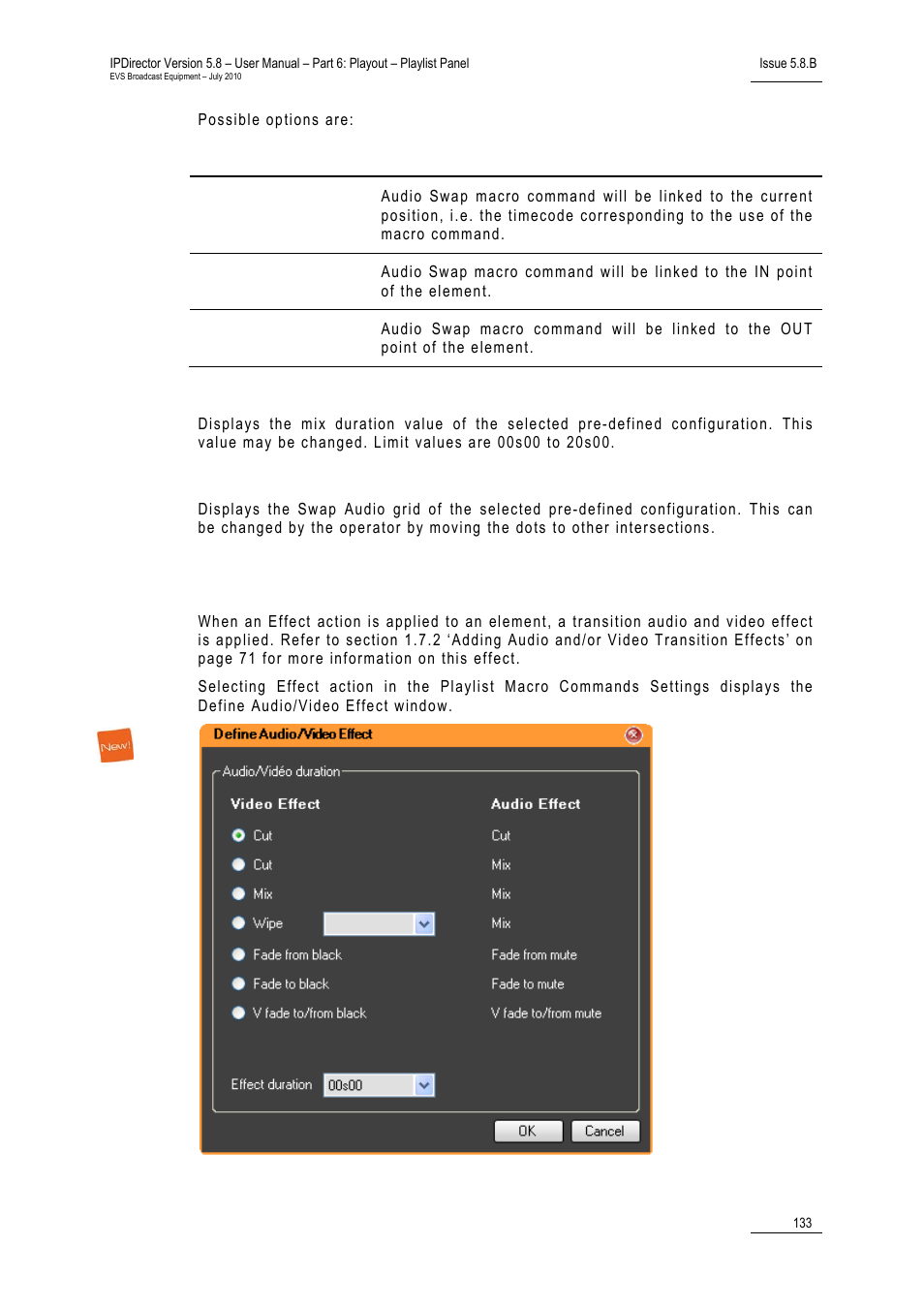 Mix duration, Swap audio grid, Action = effect (audio and/or video) | EVS IPDirector Version 5.8 - July 2010 Part 6 User's Manual User Manual | Page 144 / 178