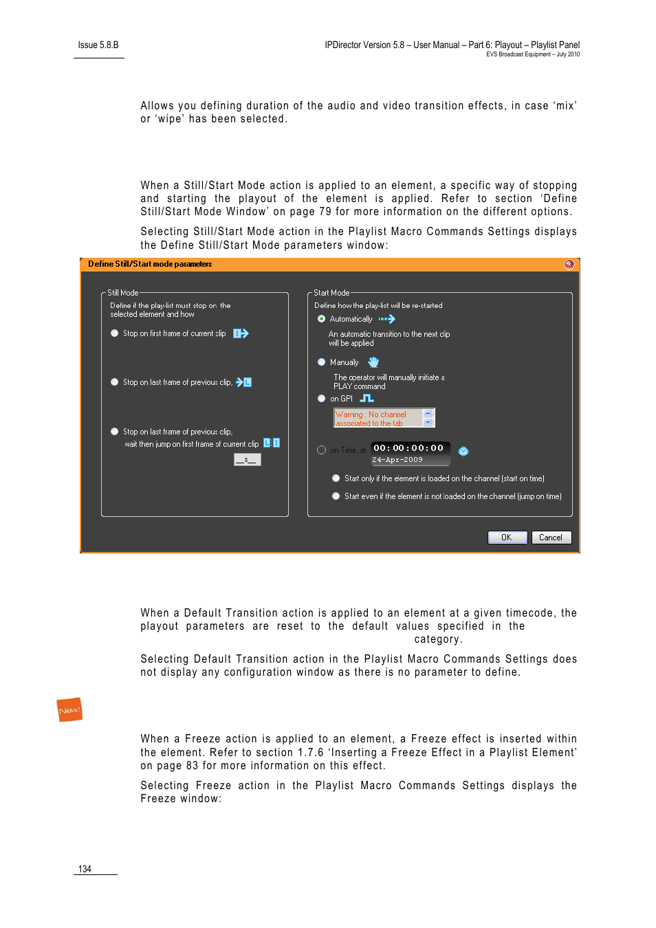 Effect duration, Action = still/start mode, Action = default transition | Action = freeze | EVS IPDirector Version 5.8 - July 2010 Part 6 User's Manual User Manual | Page 145 / 178