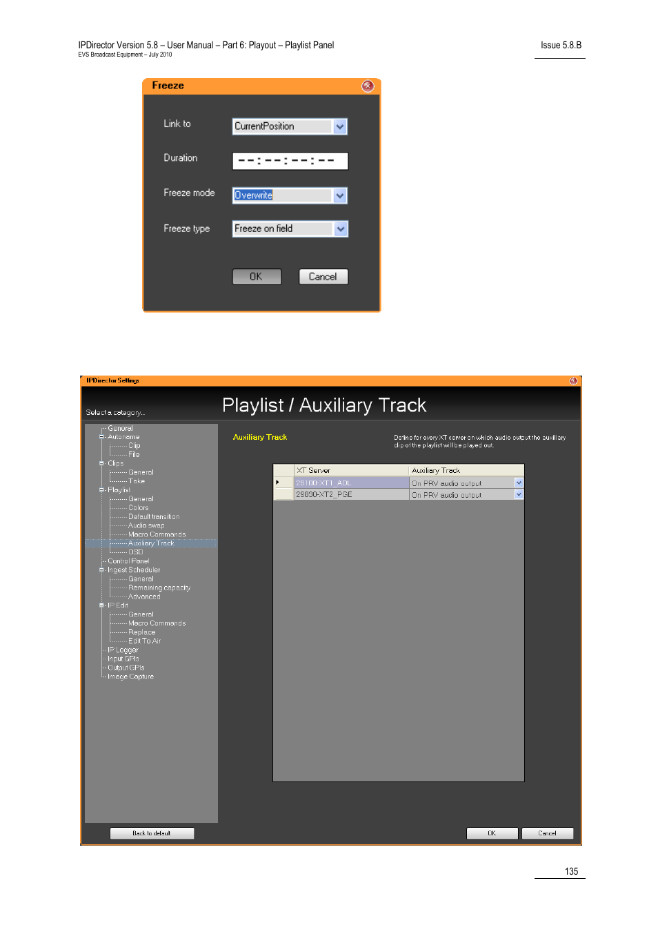 6 auxiliary track settings, Auxiliary track settings, Uxiliary | Rack, Ettings | EVS IPDirector Version 5.8 - July 2010 Part 6 User's Manual User Manual | Page 146 / 178