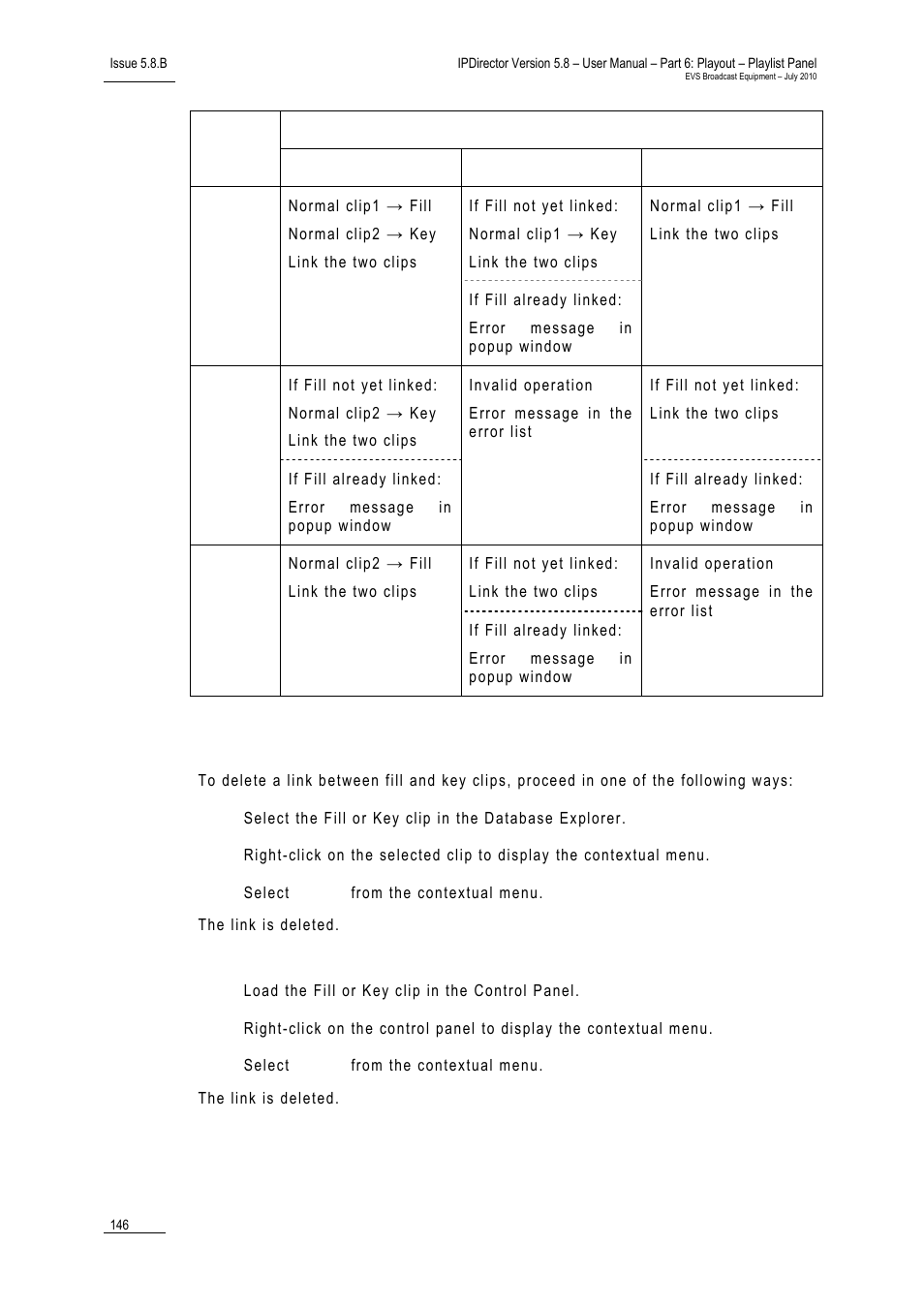 How to disassociate fill and key links | EVS IPDirector Version 5.8 - July 2010 Part 6 User's Manual User Manual | Page 157 / 178