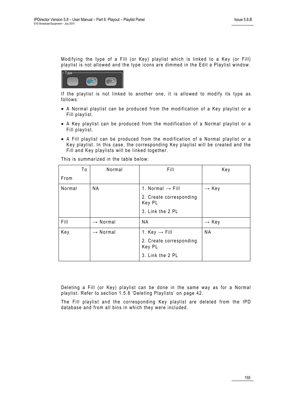 Modifying the playlist type, Deleting a fill or key playlist | EVS IPDirector Version 5.8 - July 2010 Part 6 User's Manual User Manual | Page 166 / 178