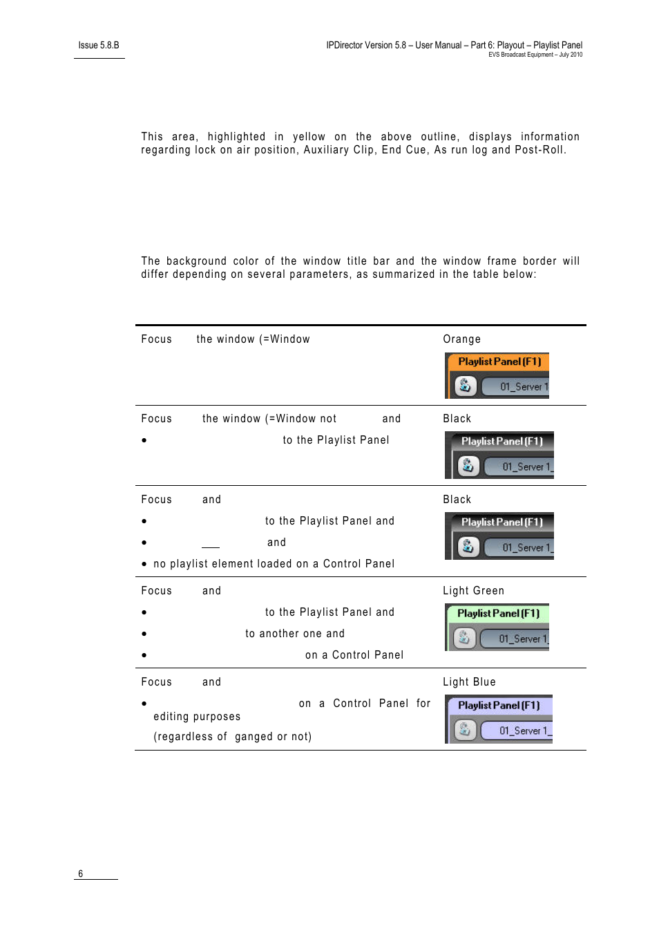 Status bar (3), Channel mode display, Background color of window outline | EVS IPDirector Version 5.8 - July 2010 Part 6 User's Manual User Manual | Page 17 / 178
