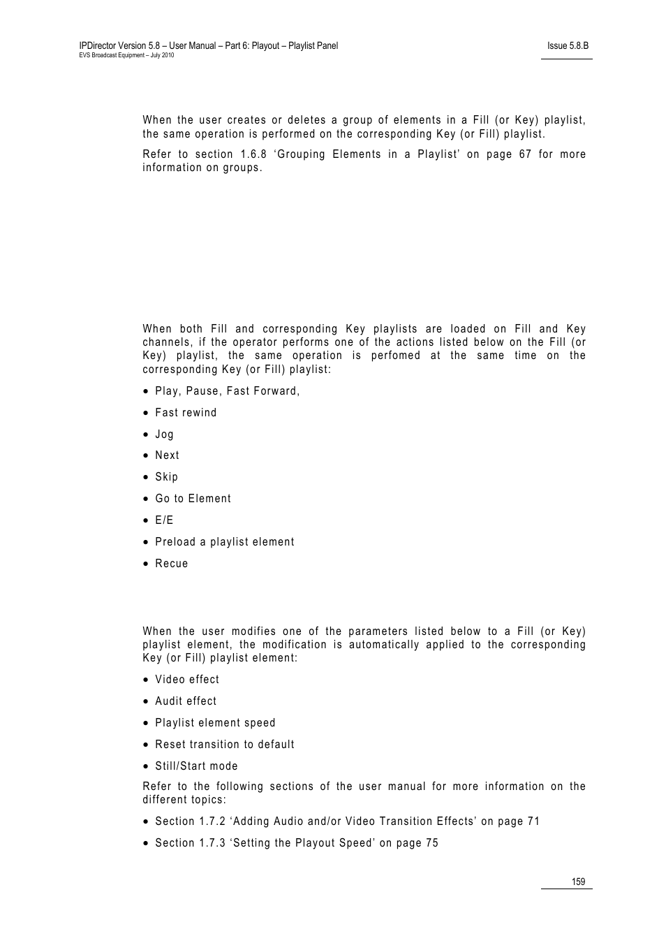 Grouping elements in a fill or key playlist, Modifying playout effects and parameters | EVS IPDirector Version 5.8 - July 2010 Part 6 User's Manual User Manual | Page 170 / 178