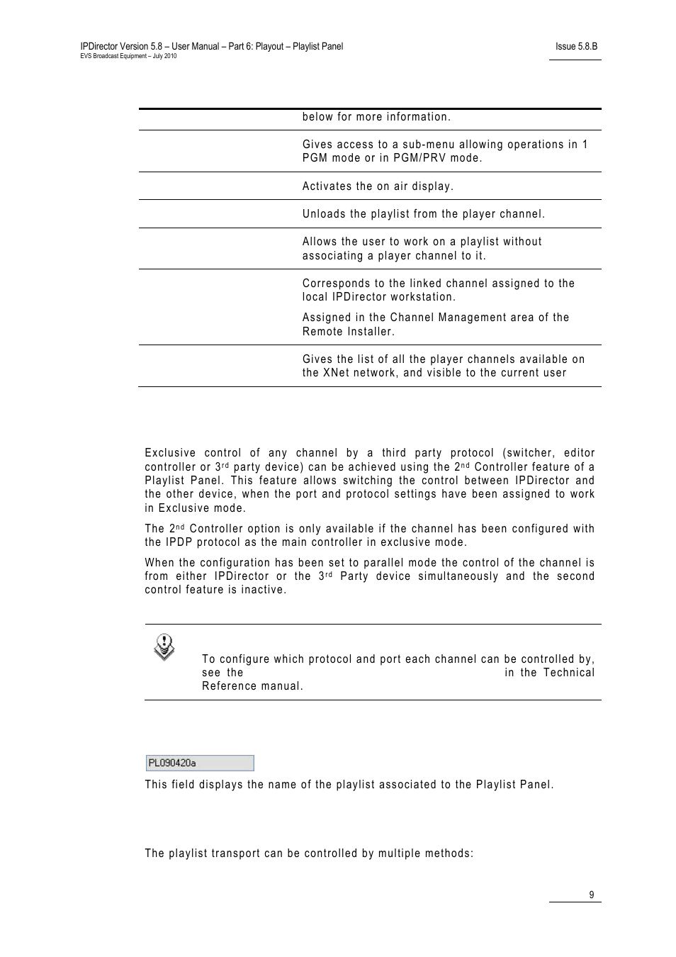 Secondary control mode, Playlist name field, Transport buttons | EVS IPDirector Version 5.8 - July 2010 Part 6 User's Manual User Manual | Page 20 / 178