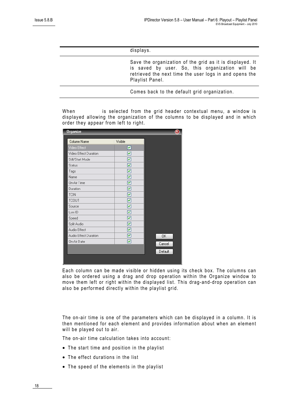 On-air time parameter | EVS IPDirector Version 5.8 - July 2010 Part 6 User's Manual User Manual | Page 29 / 178