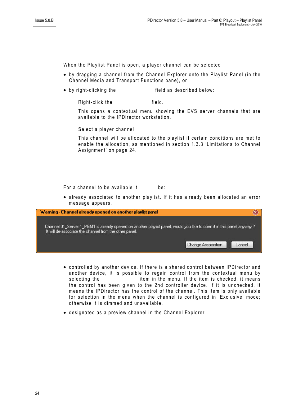 3 limitations to channel assignment, Limitations to channel assignment, Ow to | Ssociate a, Layer, Hannel to the, Laylist, Anel, Imitations to, Hannel | EVS IPDirector Version 5.8 - July 2010 Part 6 User's Manual User Manual | Page 35 / 178