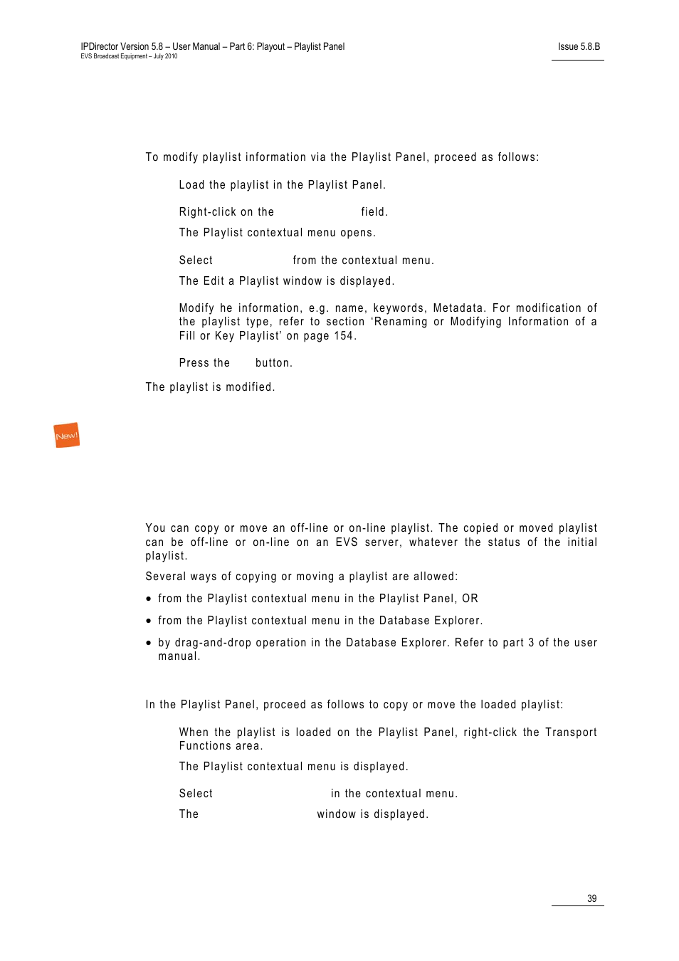 Copying and moving a playlist, Introduction, How to copy or move a playlist | Copying or moving playlists and playlist elements, 7 ‘copying and moving a playlist, 7 ‘ copying and moving a playlist, Opying or, Oving, Laylists and, Laylist | EVS IPDirector Version 5.8 - July 2010 Part 6 User's Manual User Manual | Page 50 / 178