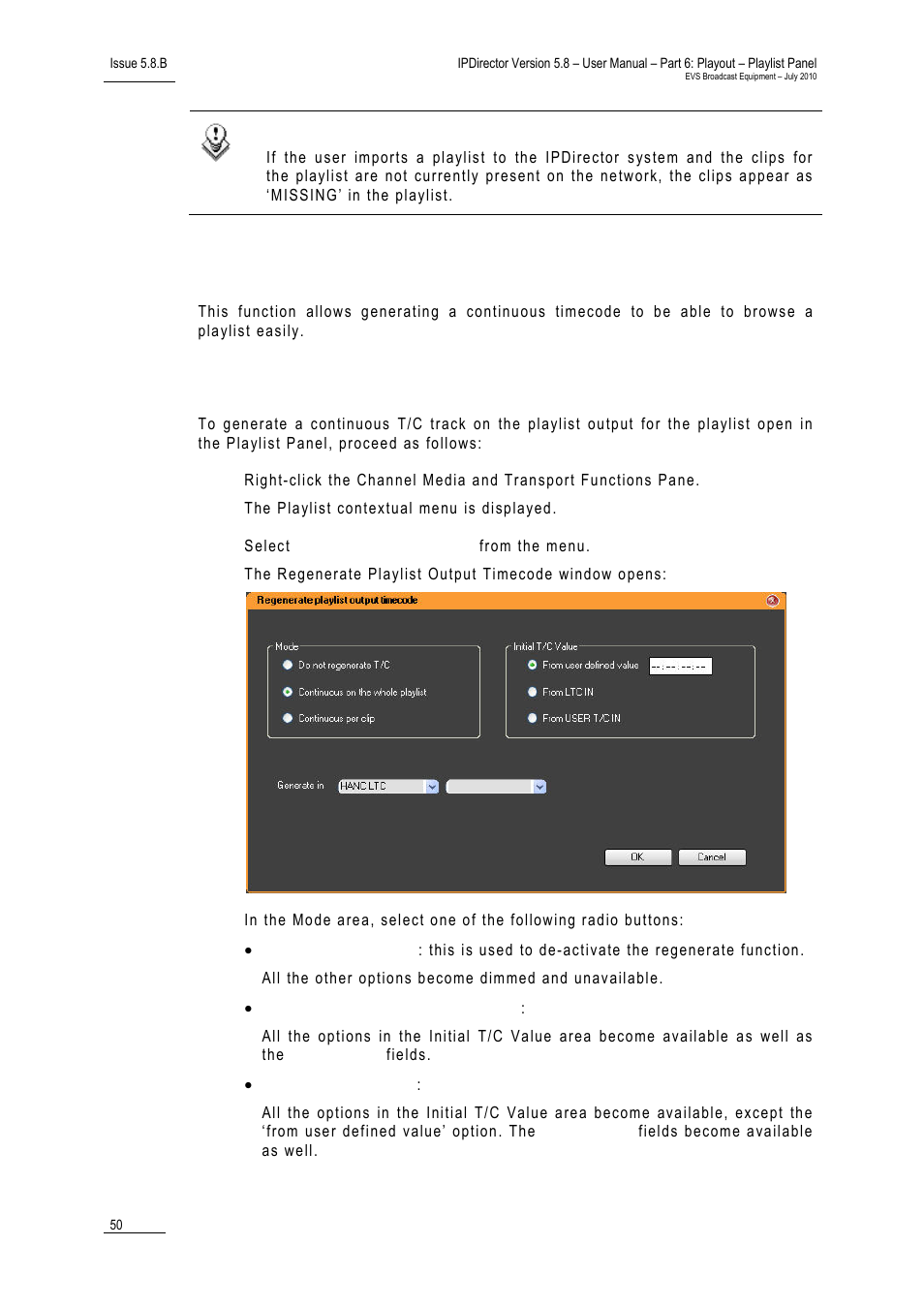 12 generating continuous t/c track, How to generate a continuous timecode track, Generating continuous t/c track | 12 ‘ generating continuous t/c track, 12 g, Enerating, Ontinuous, Rack | EVS IPDirector Version 5.8 - July 2010 Part 6 User's Manual User Manual | Page 61 / 178