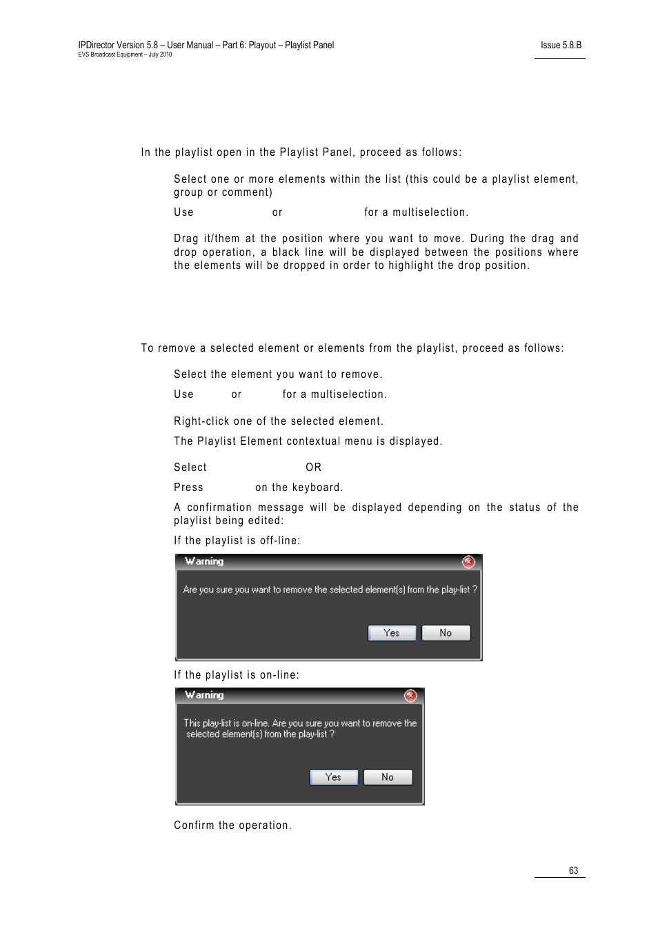 5 removing elements from a playlist, Removing elements from a playlist, Emoving | Lements from a, Laylist | EVS IPDirector Version 5.8 - July 2010 Part 6 User's Manual User Manual | Page 74 / 178