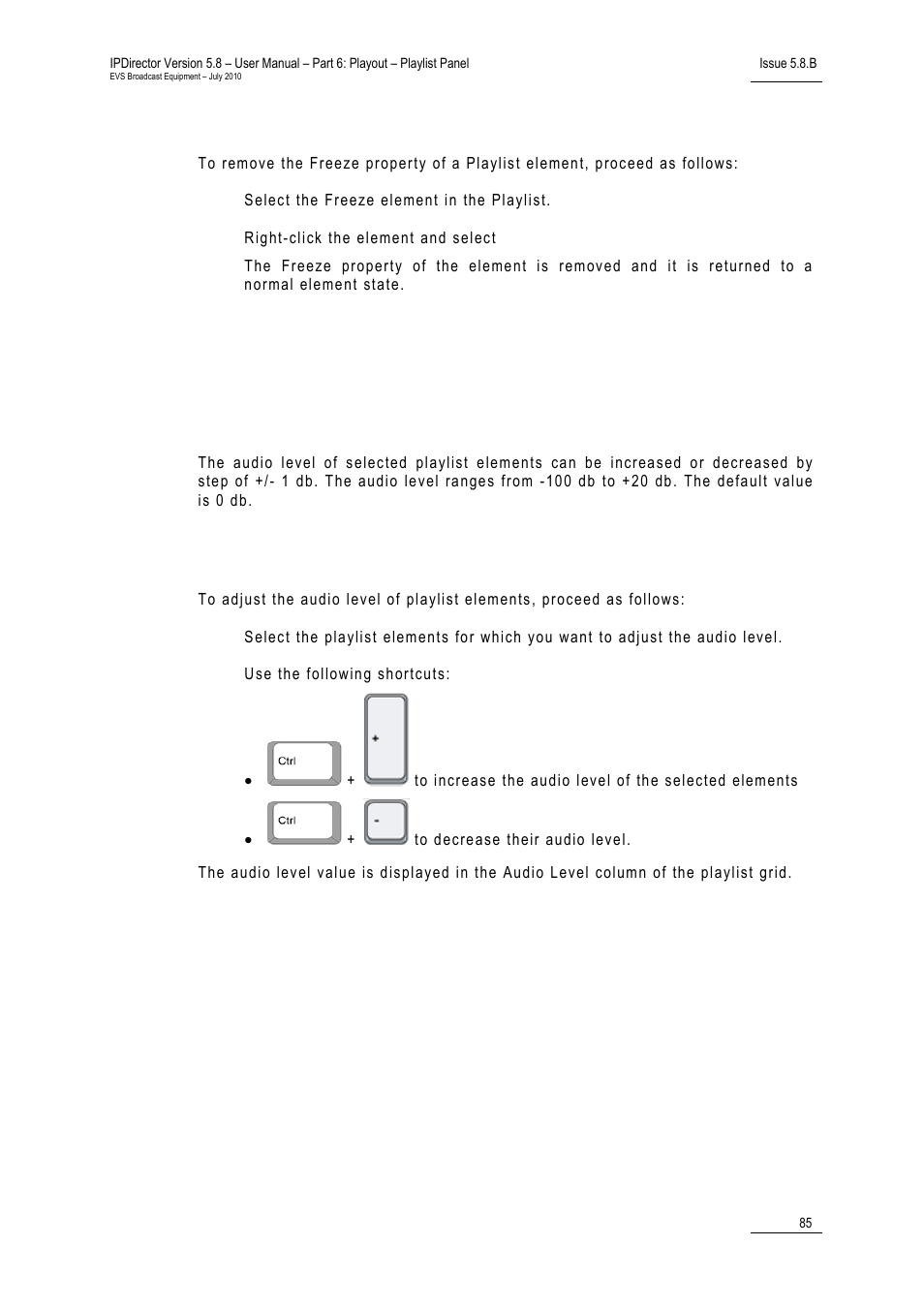 7 adjusting audio levels, Introduction, How to adjust the audio level of playlist elements | Adjusting audio levels, Djusting, Udio, Evels | EVS IPDirector Version 5.8 - July 2010 Part 6 User's Manual User Manual | Page 96 / 178