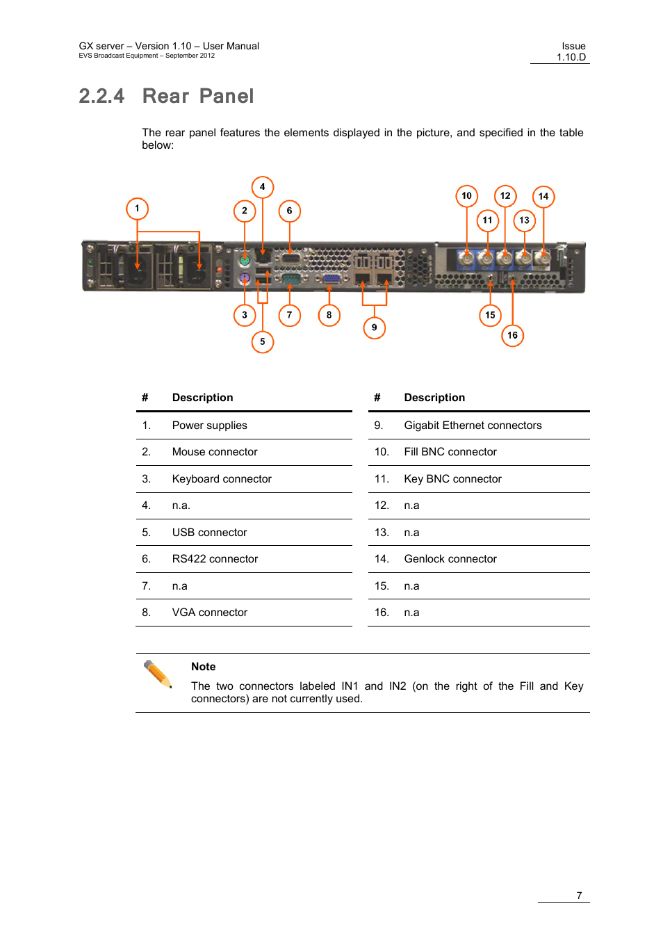 4 rear panel, Rear panel | EVS GX Version 1.10 User’s Manual User Manual | Page 15 / 74