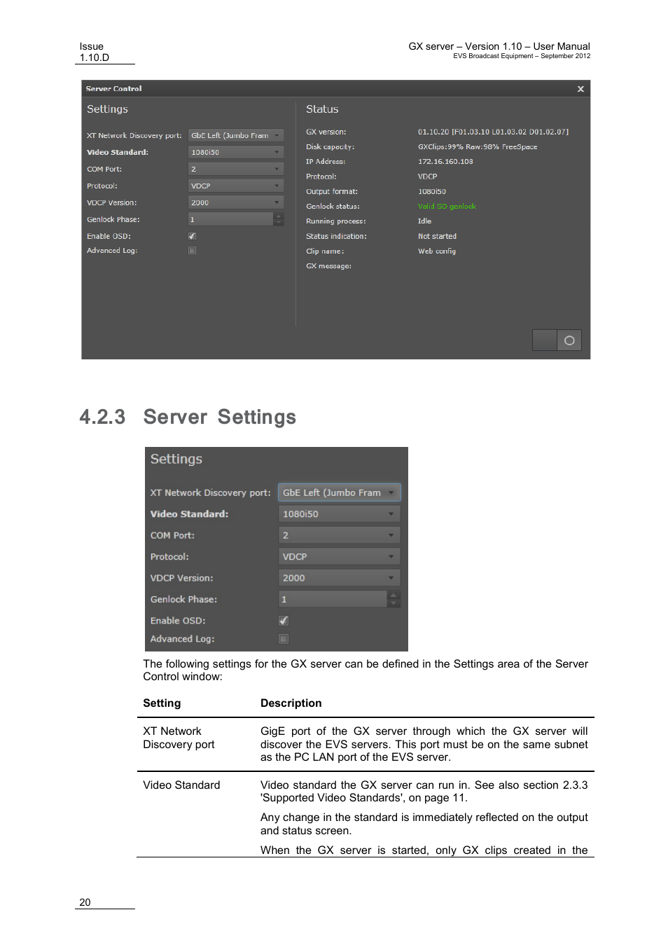 3 server settings, Server settings, E 20 | EVS GX Version 1.10 User’s Manual User Manual | Page 28 / 74