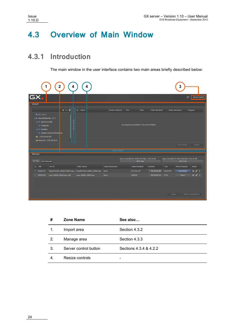 3 overview of main window, 1 introduction, Introduction | E 25 | EVS GX Version 1.10 User’s Manual User Manual | Page 32 / 74