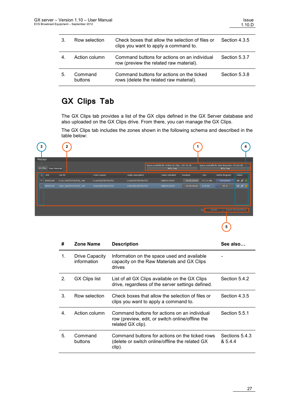 Gx clips tab | EVS GX Version 1.10 User’s Manual User Manual | Page 35 / 74
