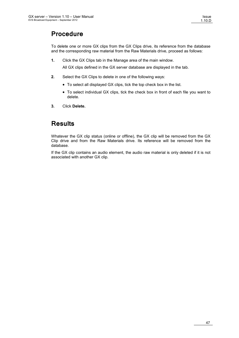 Procedure, Results | EVS GX Version 1.10 User’s Manual User Manual | Page 55 / 74