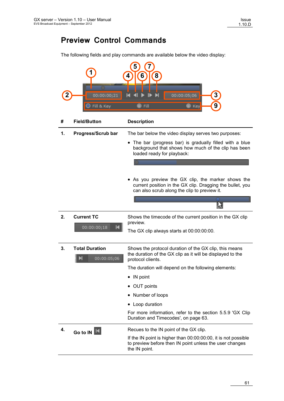 Preview control commands | EVS GX Version 1.10 User’s Manual User Manual | Page 69 / 74