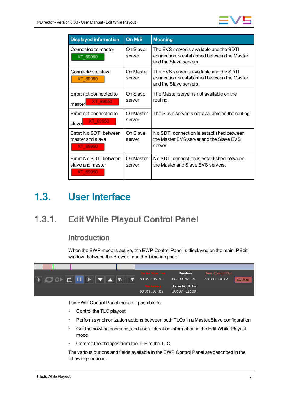 User interface, Edit while playout control panel, Introduction | EVS IPDirector Version 6.0 - November 2012 Part 9 User's Manual User Manual | Page 13 / 26