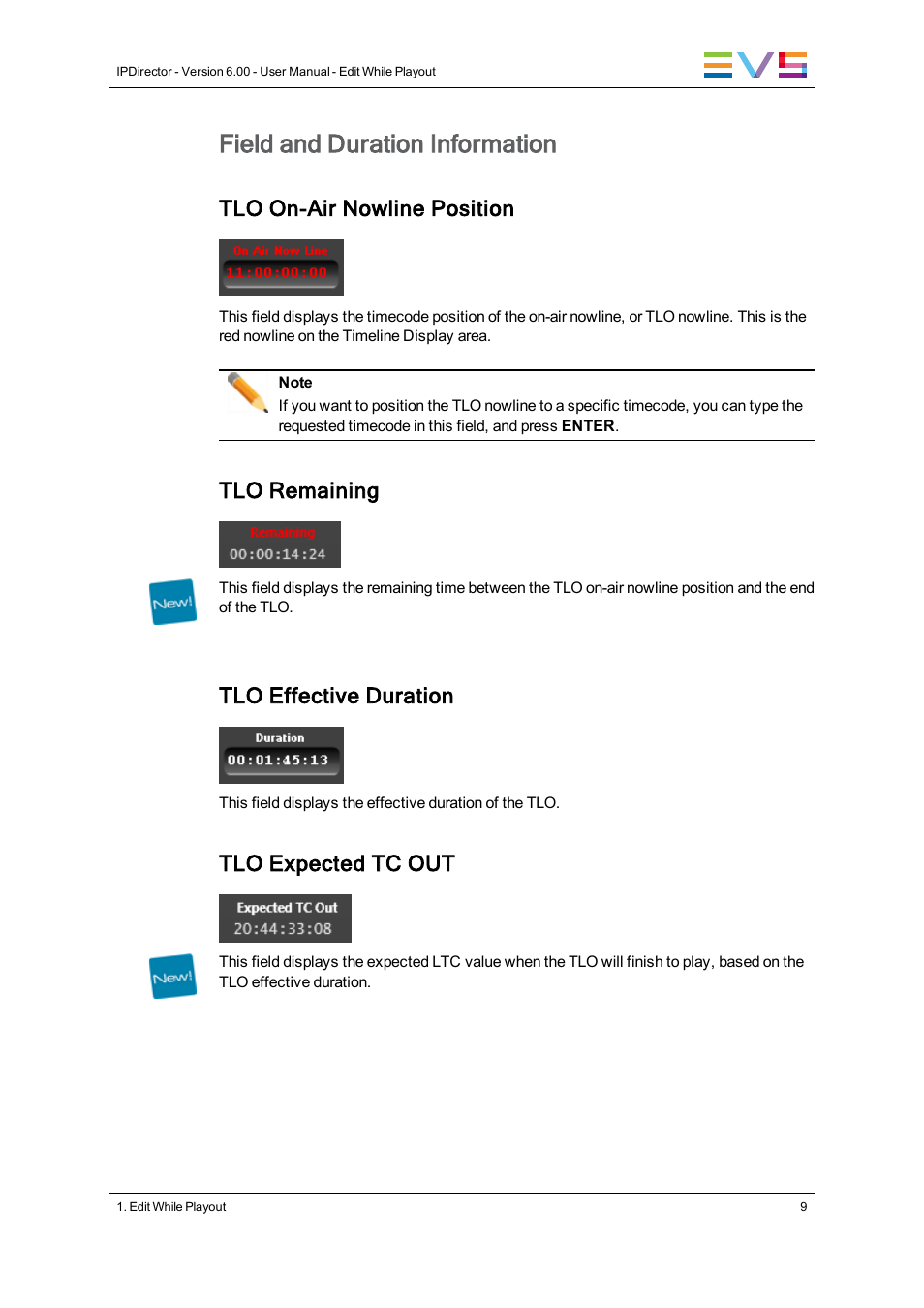 Field and duration information, Tlo on-air nowline position, Tlo remaining | Tlo effective duration, Tlo expected tc out | EVS IPDirector Version 6.0 - November 2012 Part 9 User's Manual User Manual | Page 17 / 26