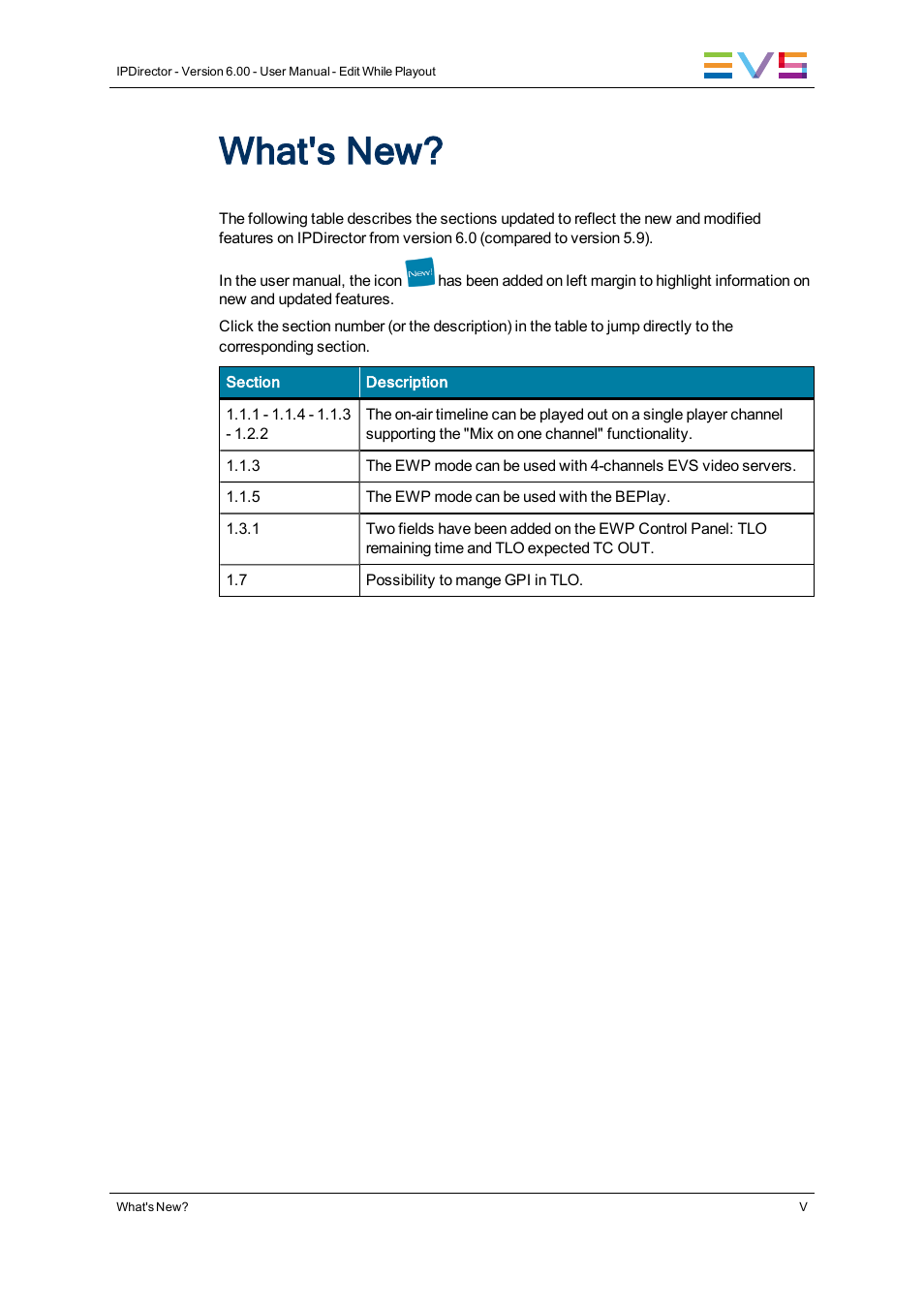What's new | EVS IPDirector Version 6.0 - November 2012 Part 9 User's Manual User Manual | Page 7 / 26