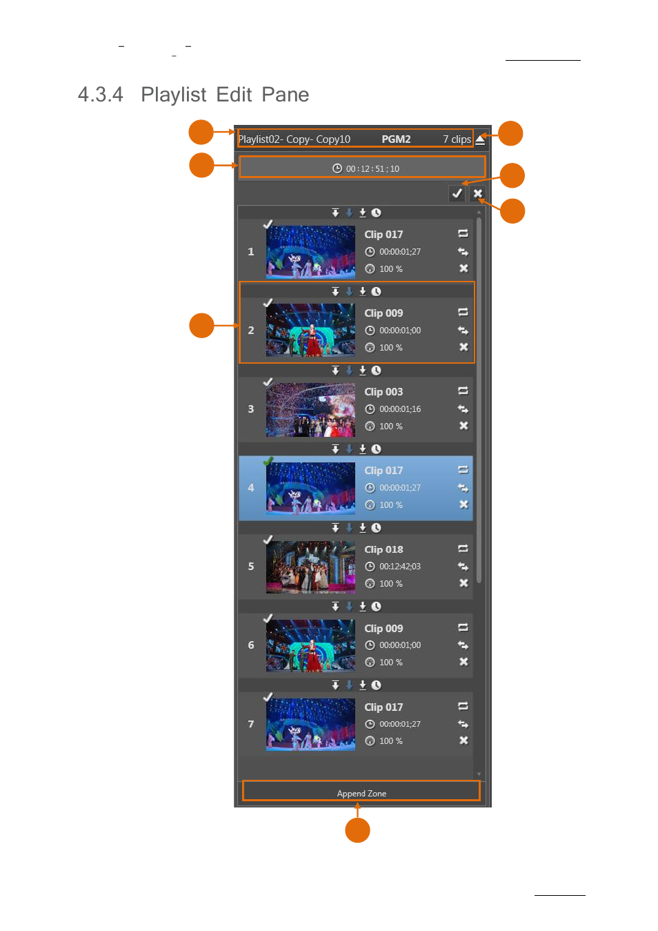 Playlist edit pane, 4 playlist edit pane | EVS nanoAir Version 1.0 - April 2013 User Manual | Page 35 / 98