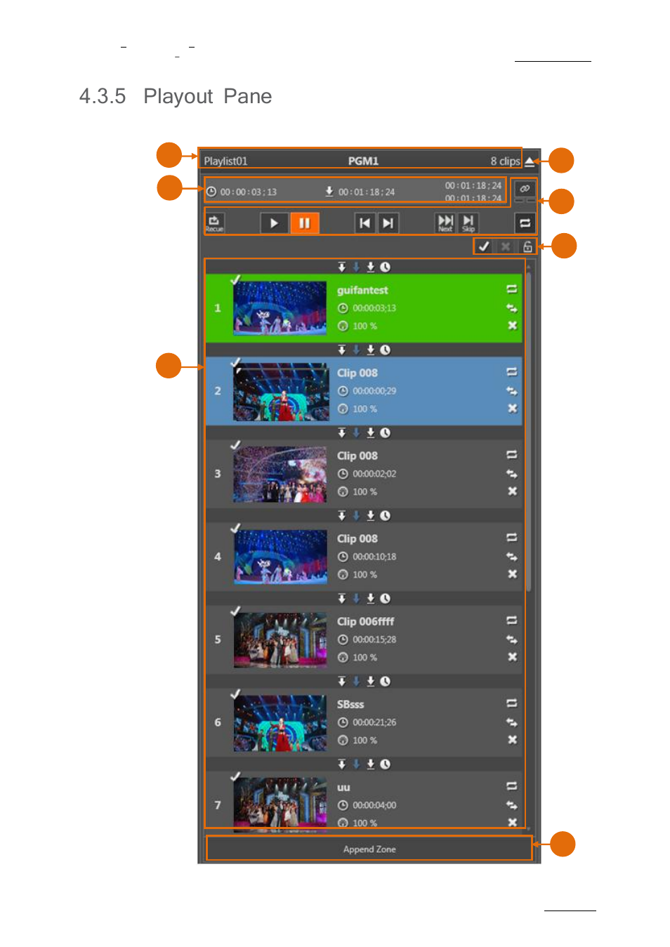 Playout pane, 5 playout pane | EVS nanoAir Version 1.0 - April 2013 User Manual | Page 37 / 98