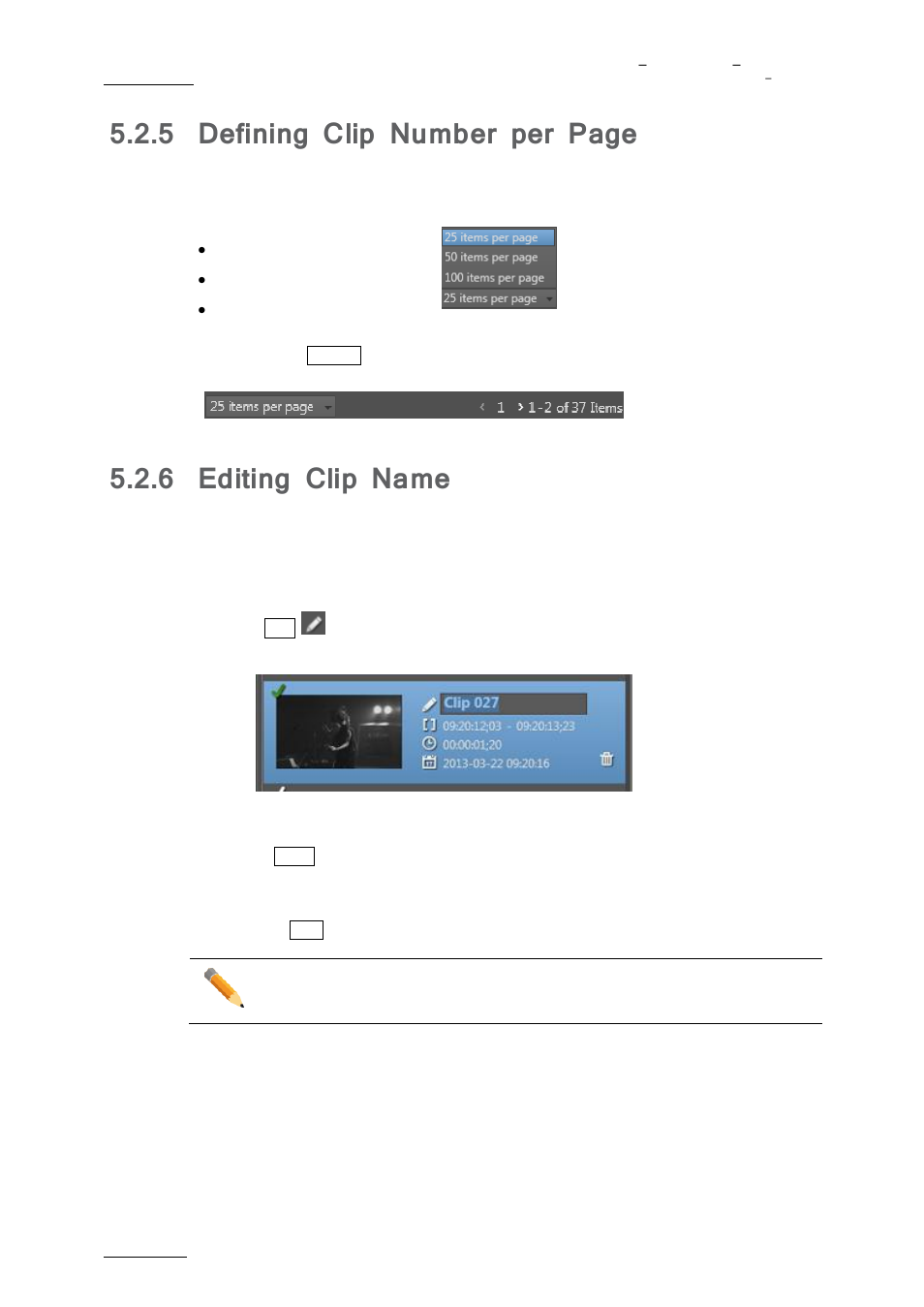 Editing clip name, 5 defining clip number per page, 6 editing clip name | EVS nanoAir Version 1.0 - April 2013 User Manual | Page 56 / 98