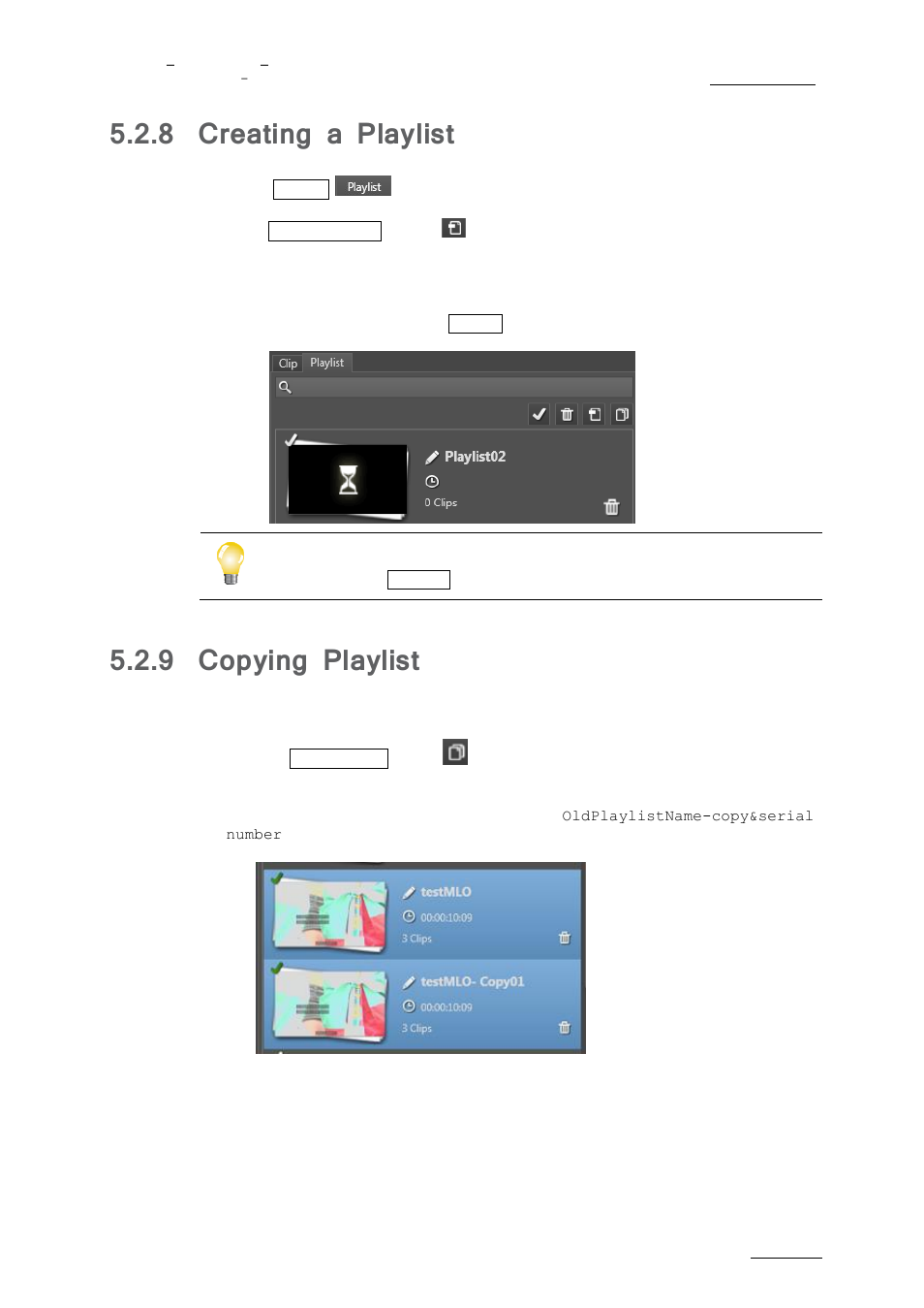 Creating a playlist, Copying playlist, 8 creating a playlist | 9 copying playlist | EVS nanoAir Version 1.0 - April 2013 User Manual | Page 59 / 98