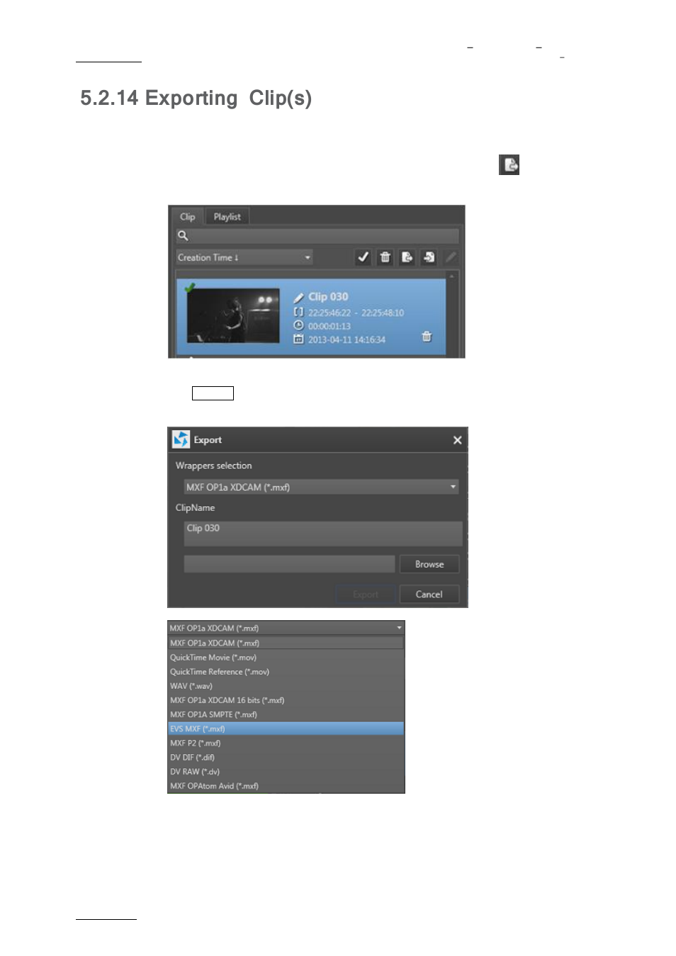 Exporting clip(s), 14 exporting clip(s) | EVS nanoAir Version 1.0 - April 2013 User Manual | Page 64 / 98