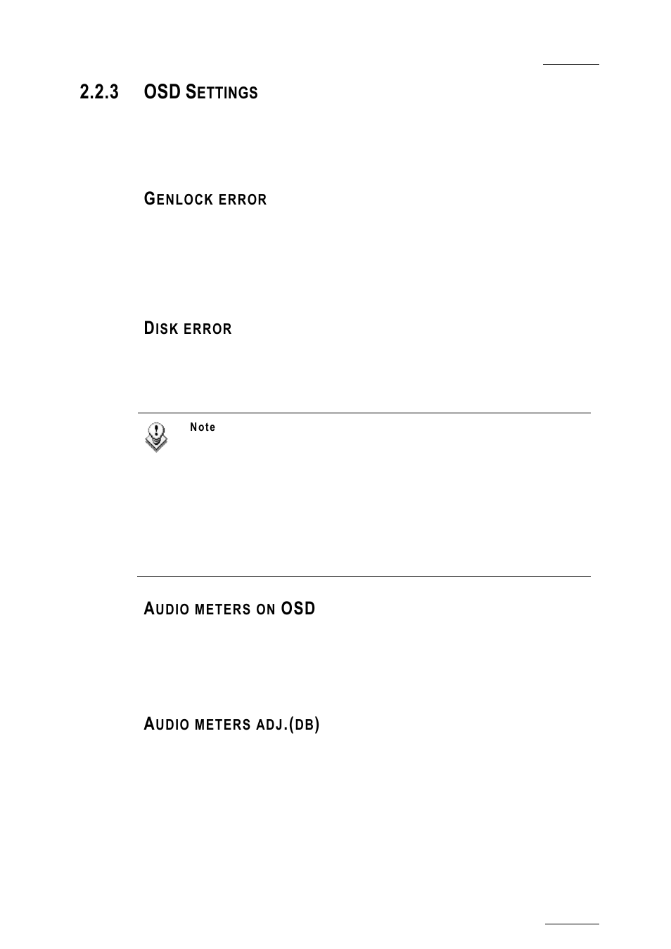 3 osd settings, Genlock error, Disk error | Audio meters on osd, Audio meters adj.(db), Osd settings, Ettings | EVS XTnano Version 10.03 - July 2010 Configuration Manual User Manual | Page 12 / 63