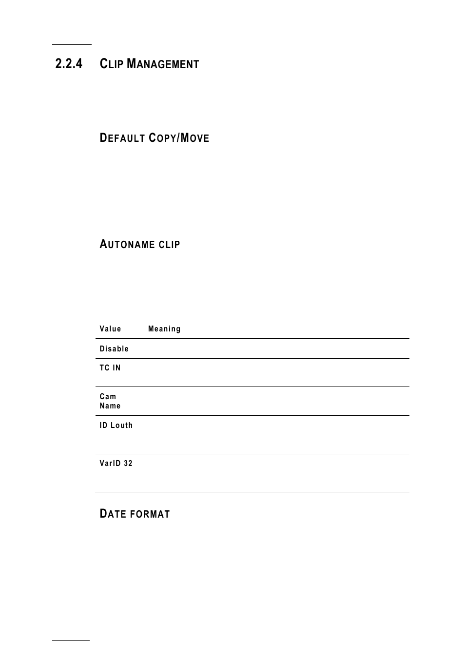 4 clip management, Default copy/move, Autoname clip | Date format, Clip management, Anagement | EVS XTnano Version 10.03 - July 2010 Configuration Manual User Manual | Page 13 / 63