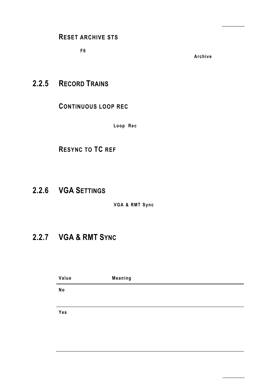 Reset archive sts, 5 record trains, Continuous loop rec | Resync to tc ref, 6 vga settings, 7 vga & rmt sync, Record trains, Vga settings, Vga & rmt sync, 7 vga | EVS XTnano Version 10.03 - July 2010 Configuration Manual User Manual | Page 14 / 63