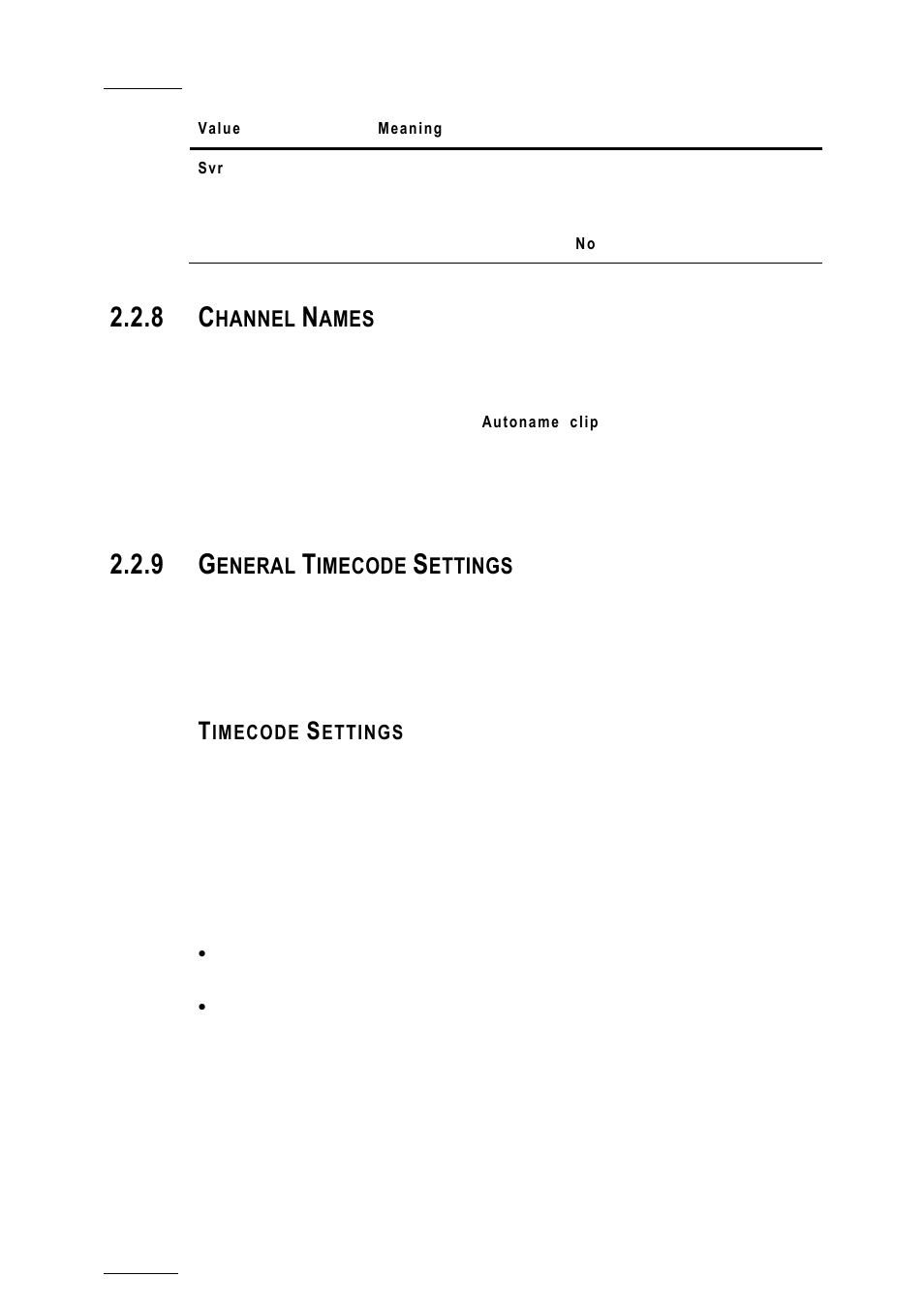 8 channel names, 9 general timecode settings, Timecode settings | Channel names, General timecode settings, Hannel, Ames, Eneral, Imecode, Ettings | EVS XTnano Version 10.03 - July 2010 Configuration Manual User Manual | Page 15 / 63