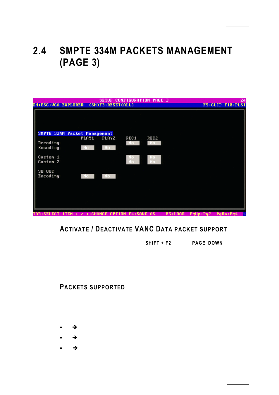 Activate / deactivate vanc data packet support, Packets supported, Vanc | EVS XTnano Version 10.03 - July 2010 Configuration Manual User Manual | Page 22 / 63