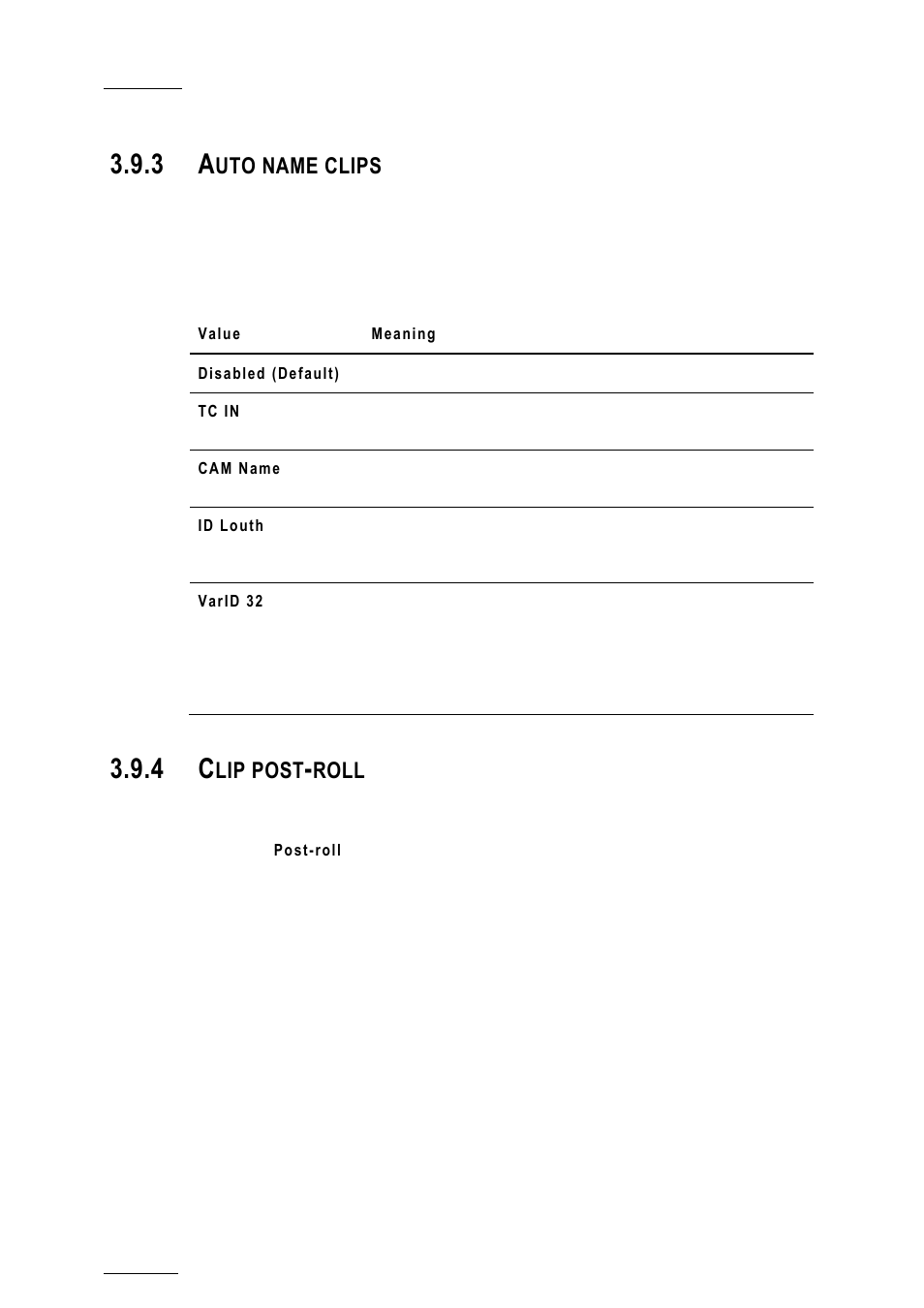 3 auto name clips, 4 clip post-roll, Auto name clips | Clip post-roll, Uto name clips, Lip p, Roll | EVS XTnano Version 10.03 - July 2010 Configuration Manual User Manual | Page 45 / 63