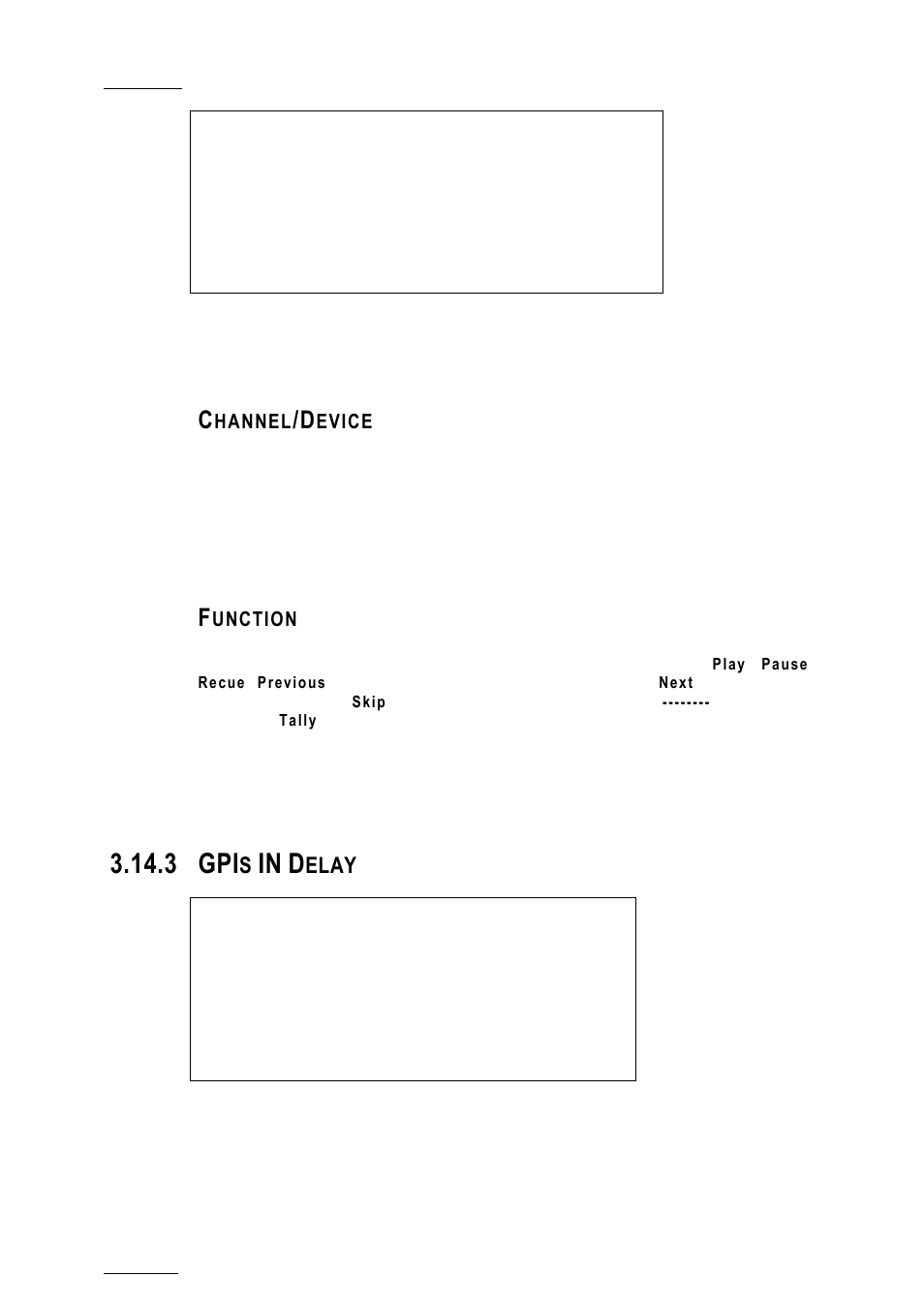 Channel/device, Function, 3 gpis in delay | Gpis in delay, 3 gpi, Elay | EVS XTnano Version 10.03 - July 2010 Configuration Manual User Manual | Page 57 / 63