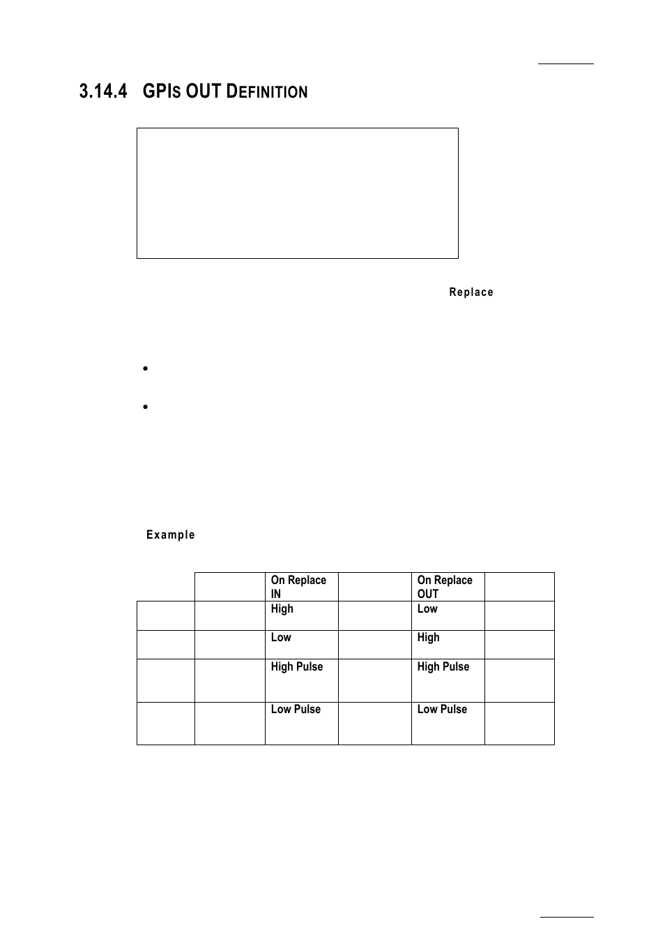 4 gpis out definition, Example, Gpis out definition | 4 gpi, Efinition | EVS XTnano Version 10.03 - July 2010 Configuration Manual User Manual | Page 58 / 63