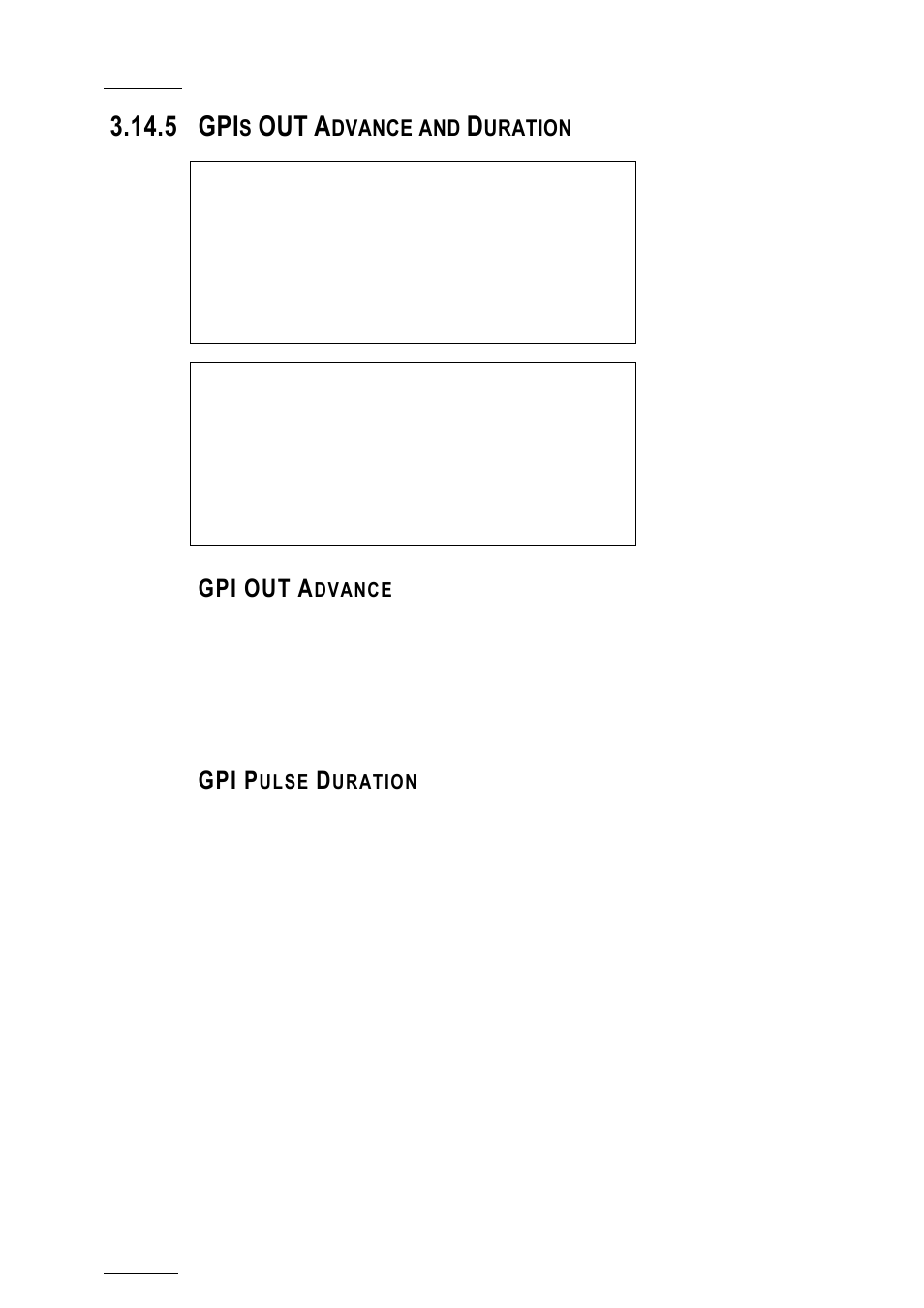 5 gpis out advance and duration, Gpi out advance, Gpi pulse duration | Gpis out advance and duration, Dvance and, Uration | EVS XTnano Version 10.03 - July 2010 Configuration Manual User Manual | Page 59 / 63