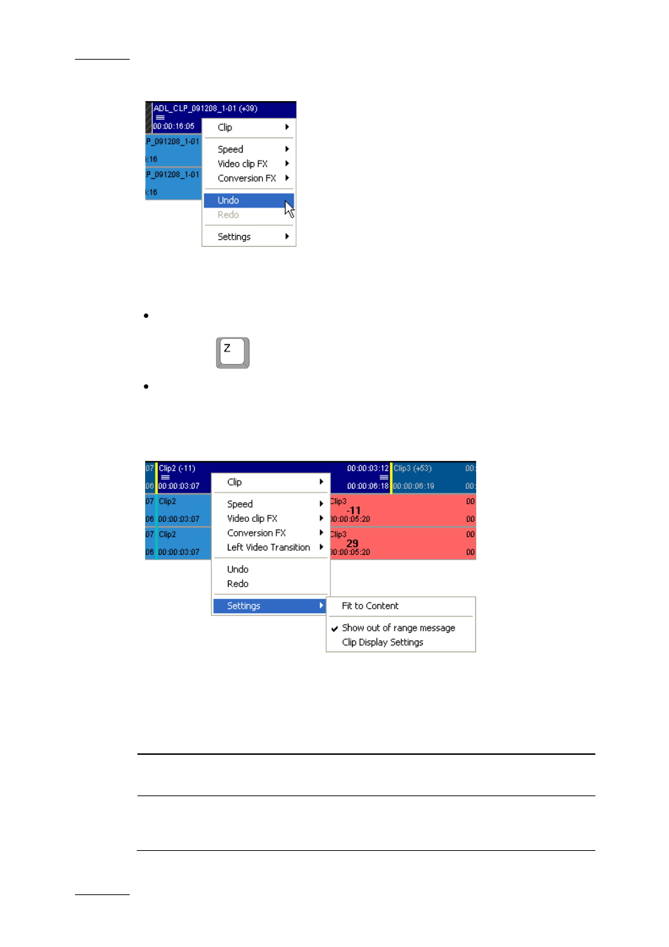 Undo/redo commands, Settings commands | EVS XEDIO CleanEdit Version 4.1 - December 2011 User Manual User Manual | Page 104 / 246