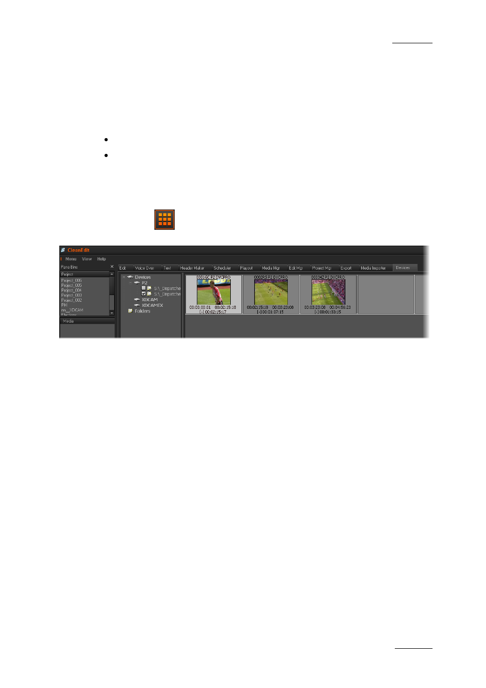2 listing clips in the workspace area, Displaying the source clips in the thumbnail view, Listing clips in the workspace area | EVS XEDIO CleanEdit Version 4.1 - December 2011 User Manual User Manual | Page 183 / 246