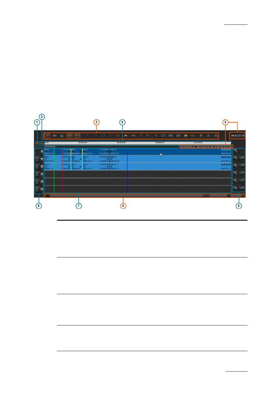 5 timeline area, 1 overview, Timeline area | Overview, 5 ‘timeline area, Verview | EVS XEDIO CleanEdit Version 4.1 - December 2011 User Manual User Manual | Page 97 / 246