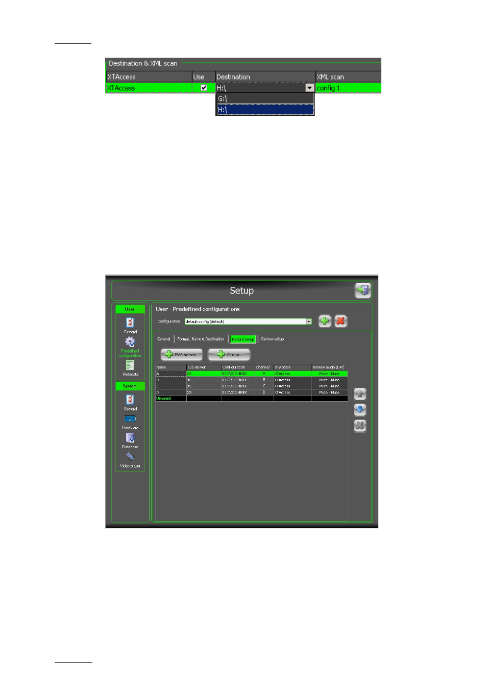 Xml scan, Record setup tab | EVS INSIO Version 1.0 - October 2009 User's Manual User Manual | Page 23 / 92