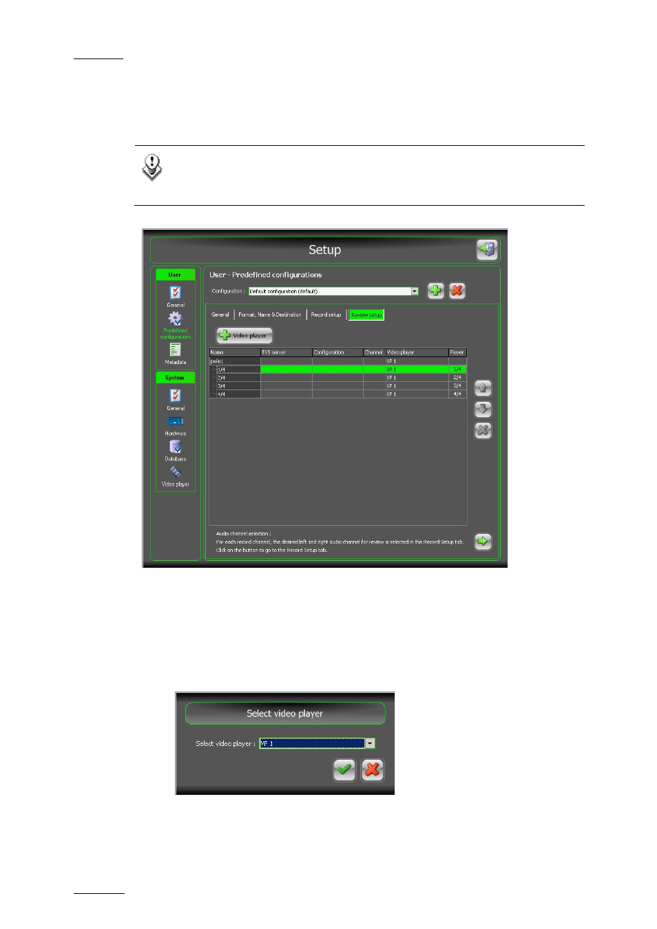 Review setup tab, How to select video playback channels | EVS INSIO Version 1.0 - October 2009 User's Manual User Manual | Page 27 / 92