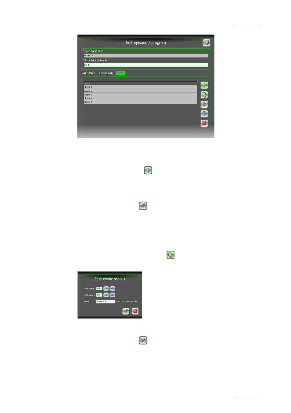Adding a single scene, Adding a list of scenes at once | EVS INSIO Version 1.0 - October 2009 User's Manual User Manual | Page 46 / 92