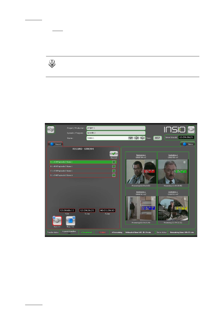 4 recording a stream, Record window overview, Recording a stream | Ecording a, Tream | EVS INSIO Version 1.0 - October 2009 User's Manual User Manual | Page 57 / 92