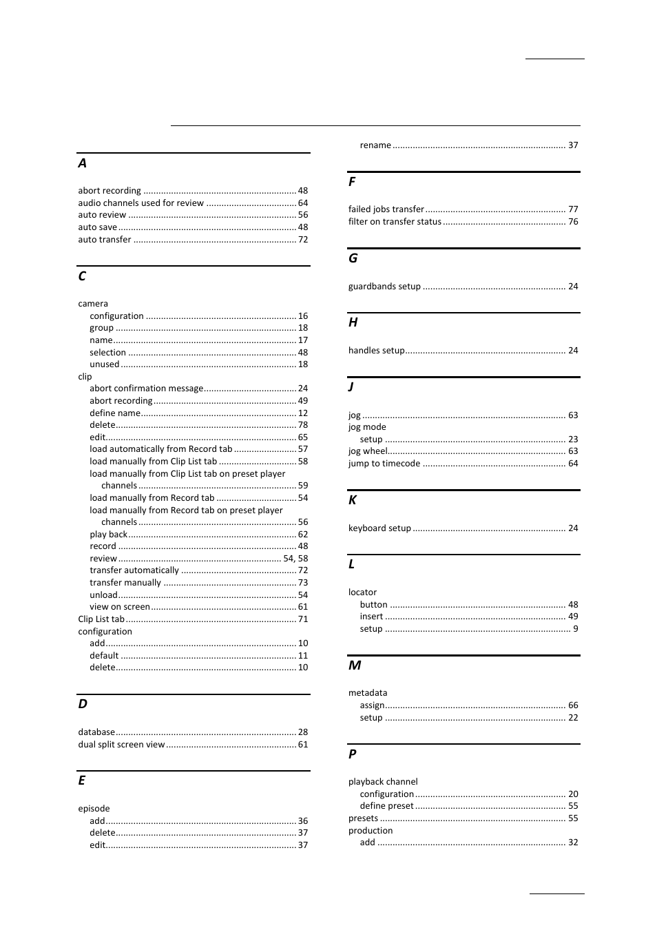 Index | EVS INSIO Version 1.0 - October 2009 User's Manual User Manual | Page 88 / 92