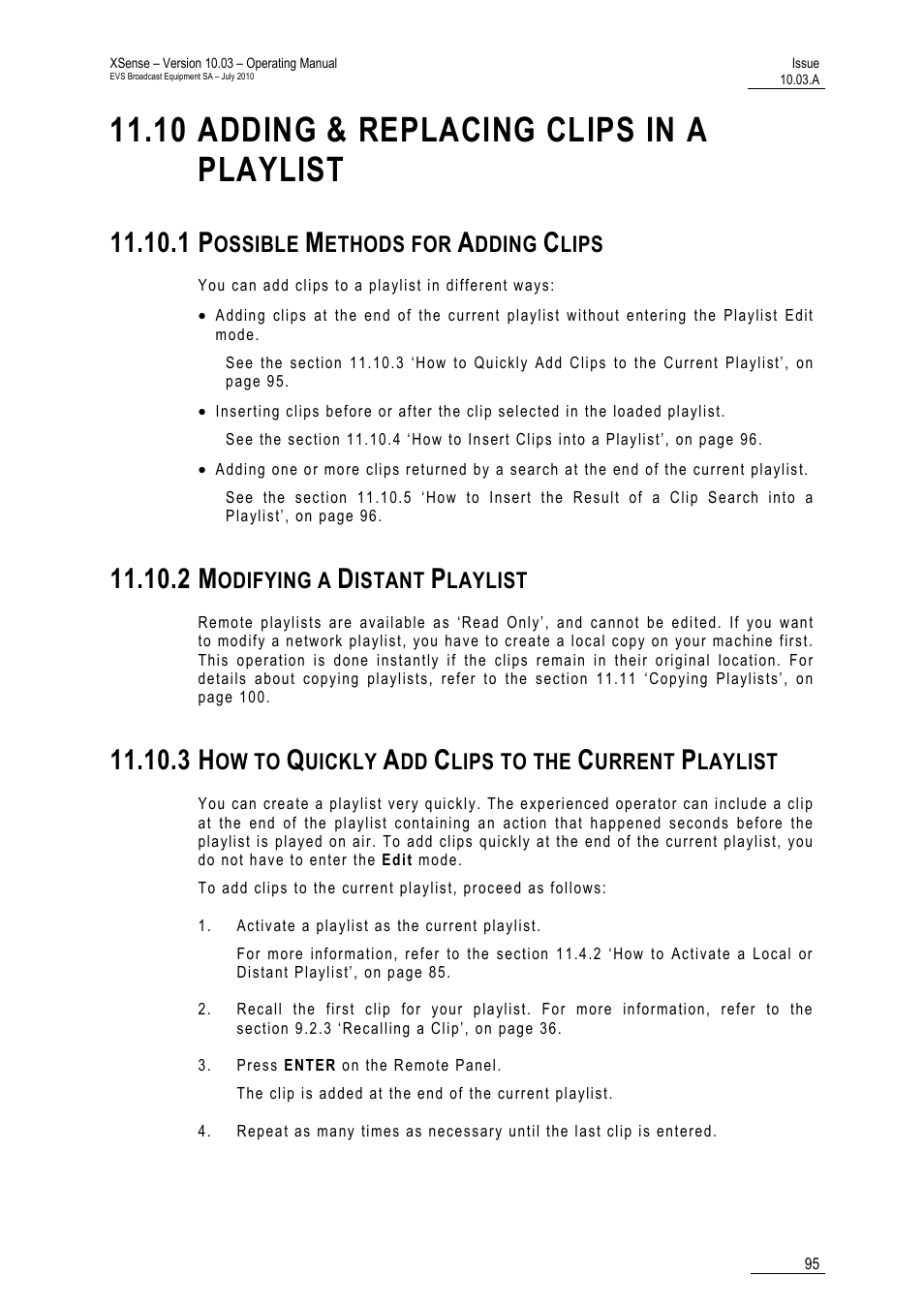 10 adding & replacing clips in a playlist, 1 possible methods for adding clips, 2 modifying a distant playlist | 3 how to quickly add clips to the current playlist, Playlist, Aylist | EVS XSense Version 10.03 - July 2010 Operating Manual User Manual | Page 104 / 161