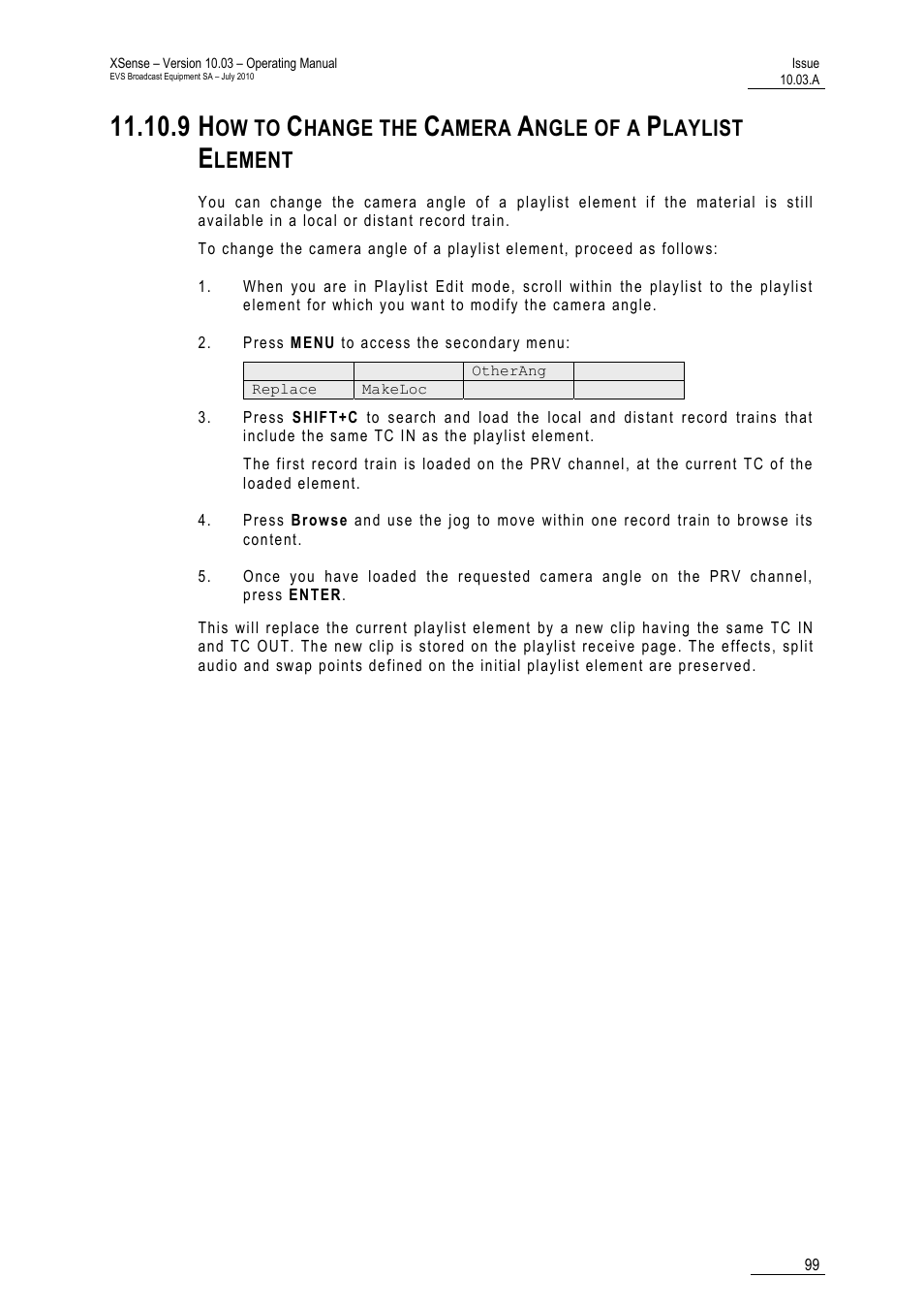 Ow to, Hange the, Amera | Ngle of a, Laylist, Lement | EVS XSense Version 10.03 - July 2010 Operating Manual User Manual | Page 108 / 161