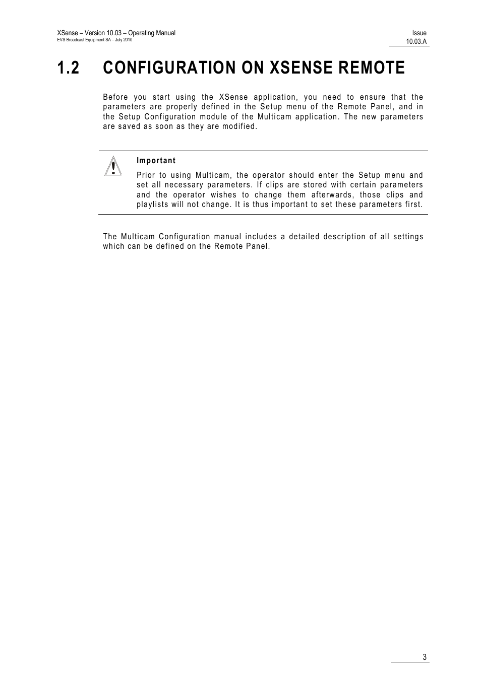 2 configuration on xsense remote, Mote | EVS XSense Version 10.03 - July 2010 Operating Manual User Manual | Page 12 / 161